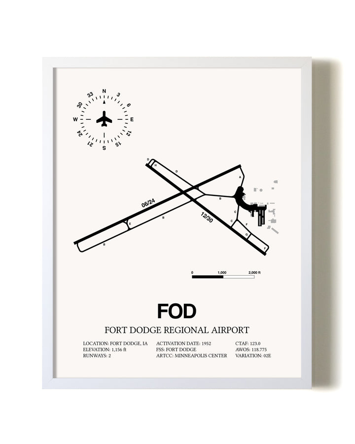Fort Dodge Regional Airport airport map poster in oak frame