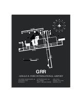 Gray Framed Gerald R. Ford International Airport layout wall art poster