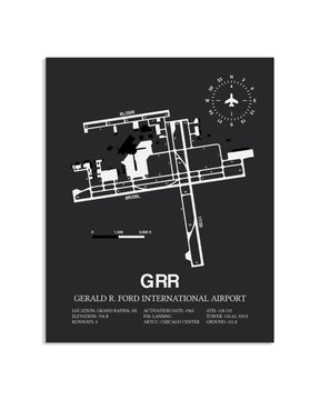Gray Framed Gerald R. Ford International Airport layout wall art poster