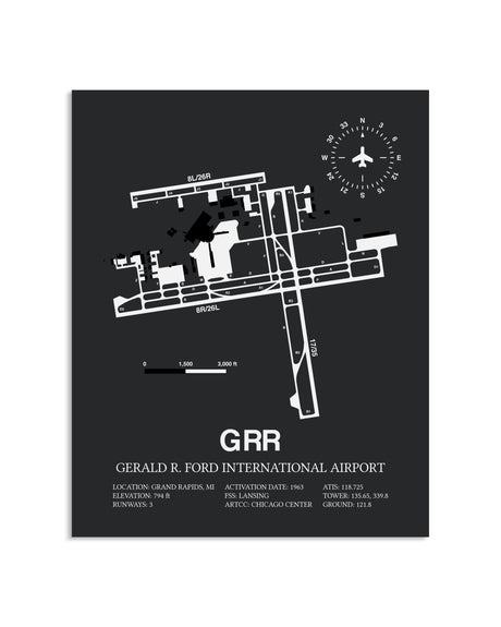 Gray Framed Gerald R. Ford International Airport layout wall art poster