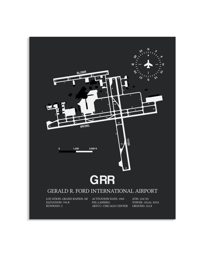 Gray Framed Gerald R. Ford International Airport layout wall art poster