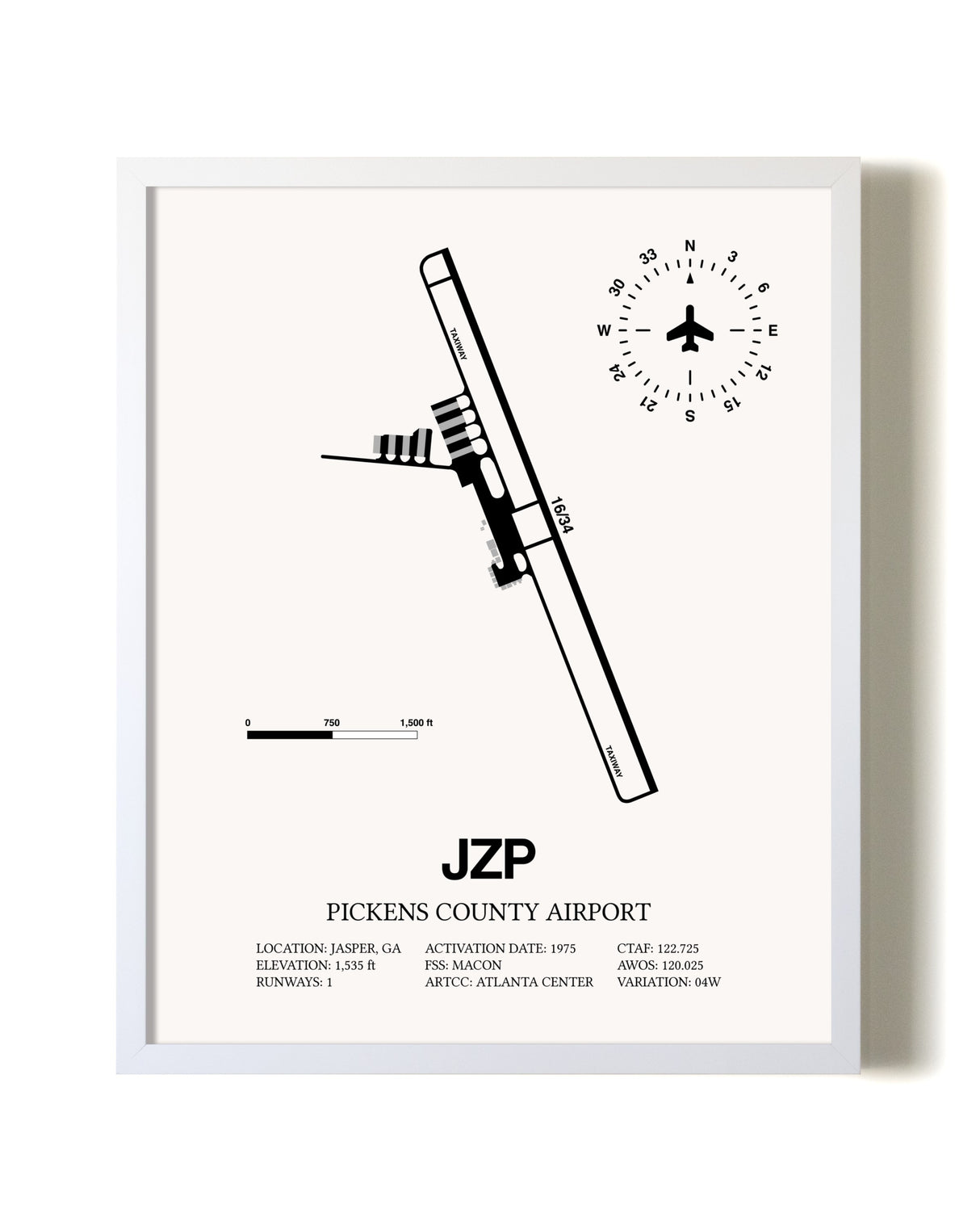 Pickens County Airport airport map poster in oak frame