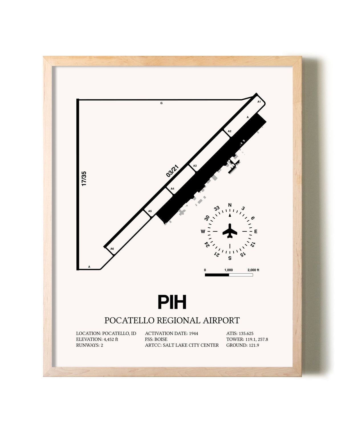 Pocatello Regional Airport framed wall art in white frame