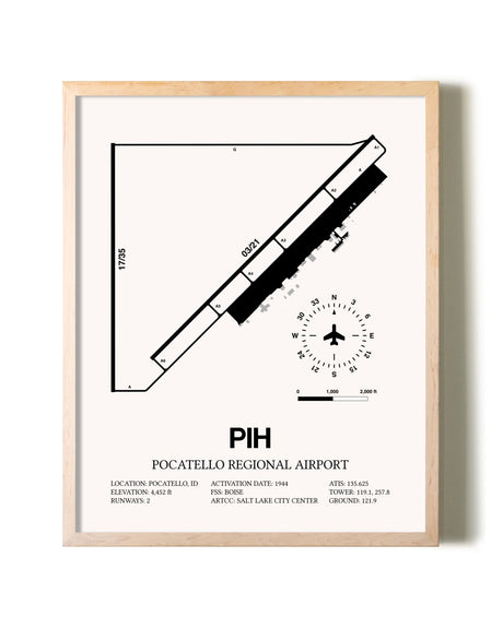 Pocatello Regional Airport framed wall art in white frame