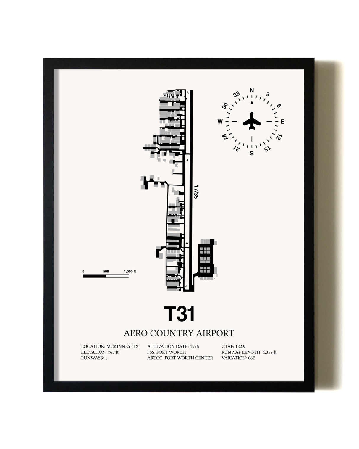 Framed Aero Country Airport wall art poster in black frame