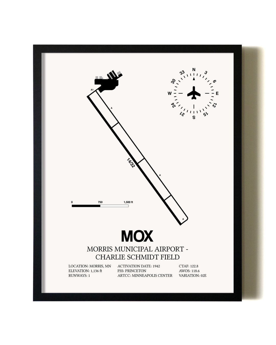 Framed Morris Municipal Airport-Charlie Schmidt Field wall art poster in black frame