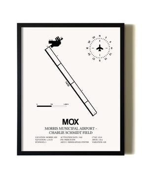 Framed Morris Municipal Airport-Charlie Schmidt Field wall art poster in black frame