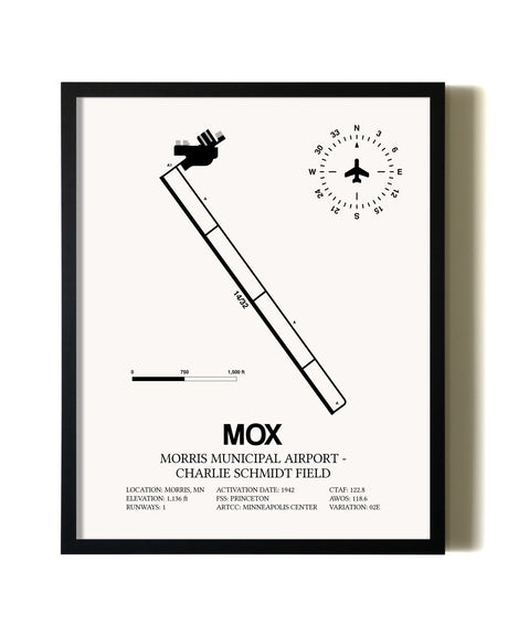 Framed Morris Municipal Airport-Charlie Schmidt Field wall art poster in black frame