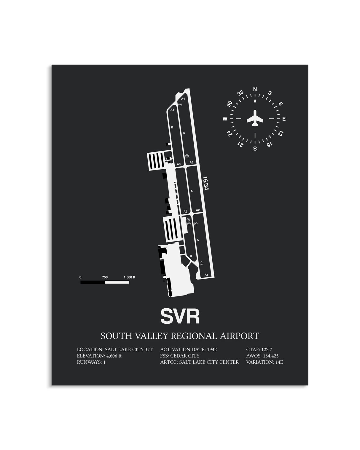 Gray Framed South Valley Regional Airport layout wall art poster