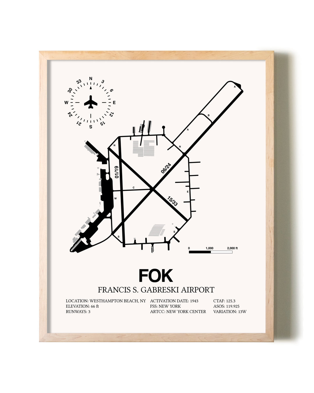 Francis S. Gabreski Airport framed wall art in white frame