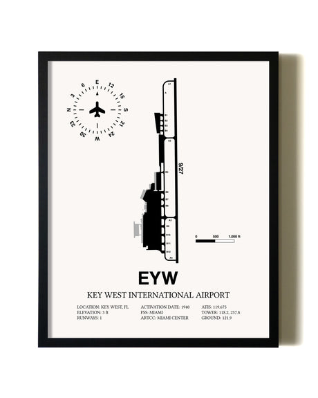Framed Key West International Airport wall art poster in black frame