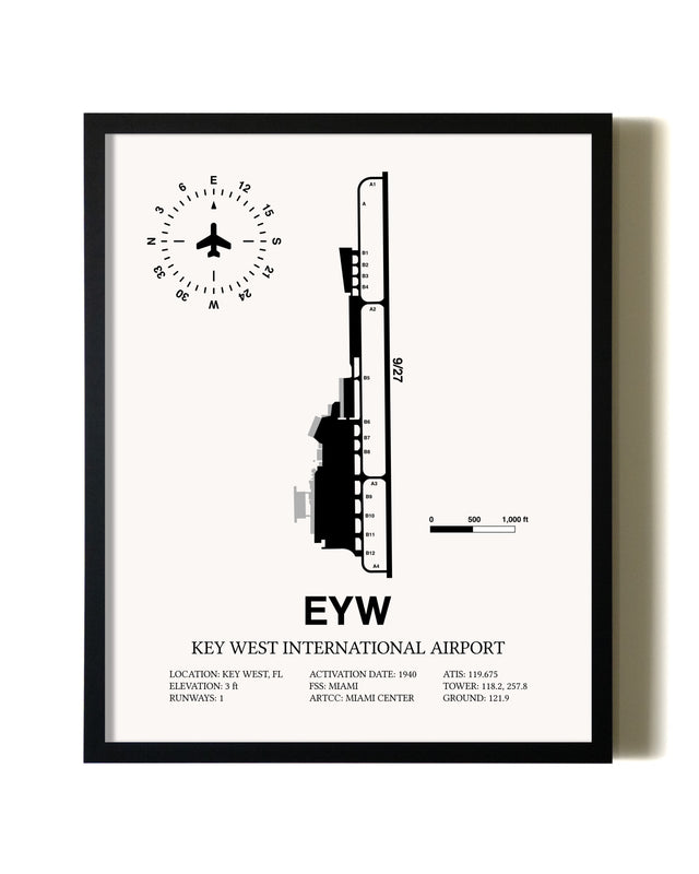 Framed Key West International Airport wall art poster in black frame