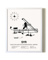Syracuse Hancock International Airport airport map poster in oak frame