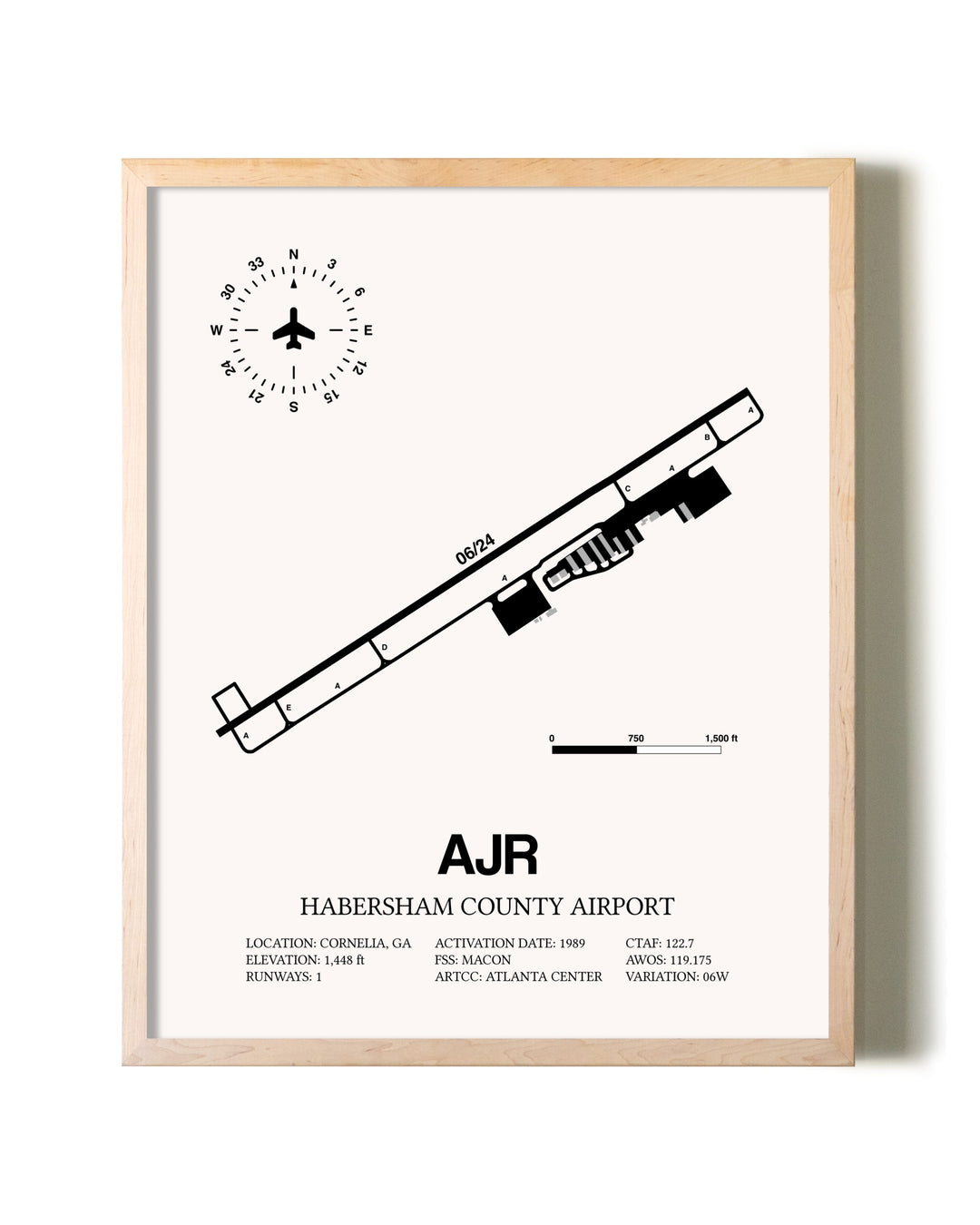 Habersham County Airport framed wall art in white frame