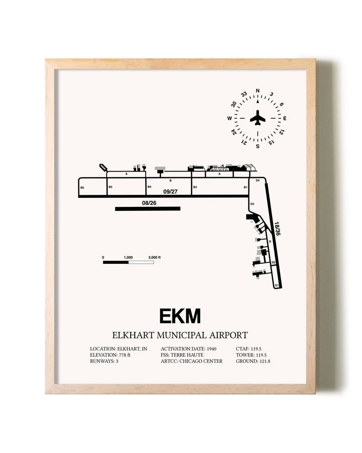 Elkhart Municipal Airport framed wall art in white frame