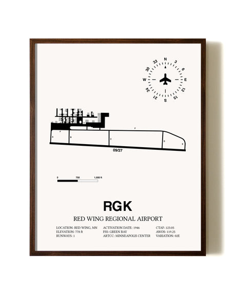 Red Wing Regional Airport aviation print in walnut frame