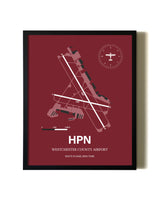 Red Framed Westchester County Airport wall art poster in black frame