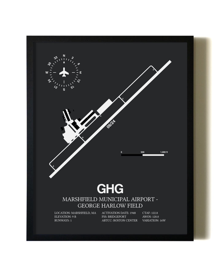 Unframed Marshfield Municipal Airport-George Harlow Field map print poster