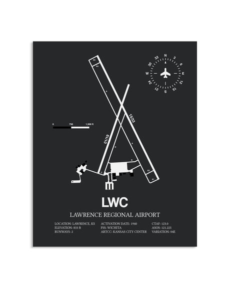 Gray Framed Lawrence Regional Airport layout wall art poster