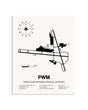 Gray Portland International Jetport framed poster displayed in an airplane hangar