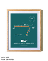 Brooksville-Tampa Bay Regional Airport airport map poster in oak frame with mat
