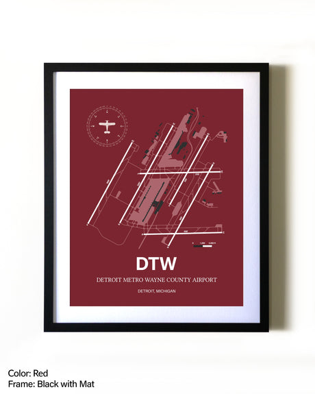 Detroit Metro Wayne County Airport aviation wall décor in black wood frame