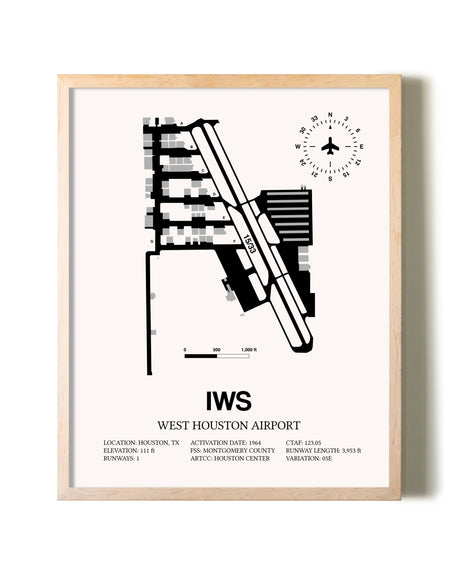 West Houston Airport framed wall art in white frame