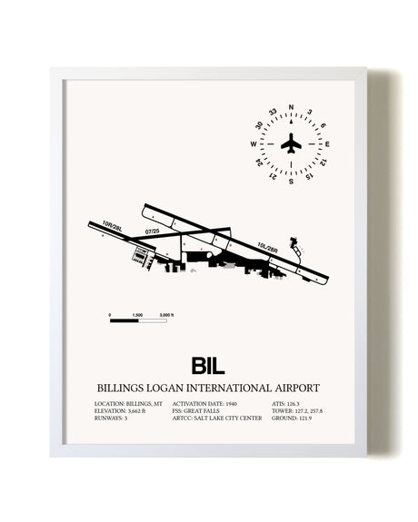 Billings Logan International Airport airport map poster in oak frame