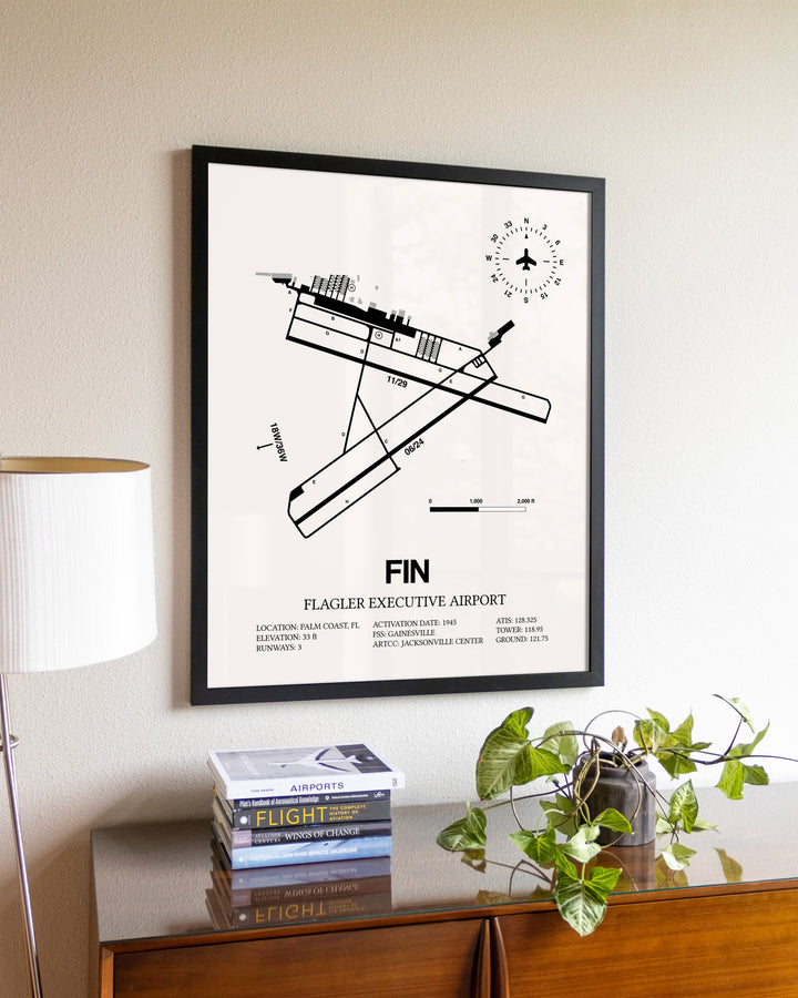 Flagler Executive Airport aviation wall décor in black wood frame