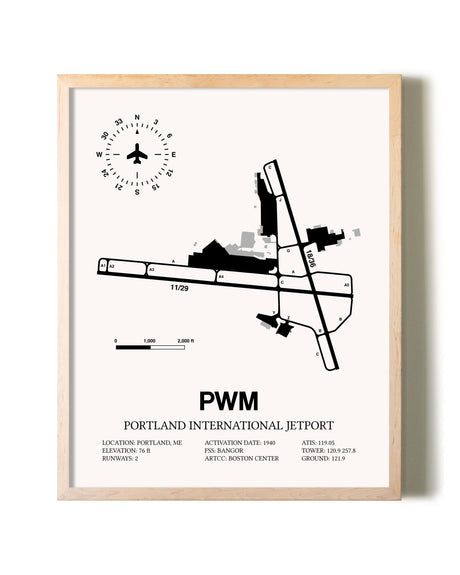 Portland International Jetport framed wall art in white frame