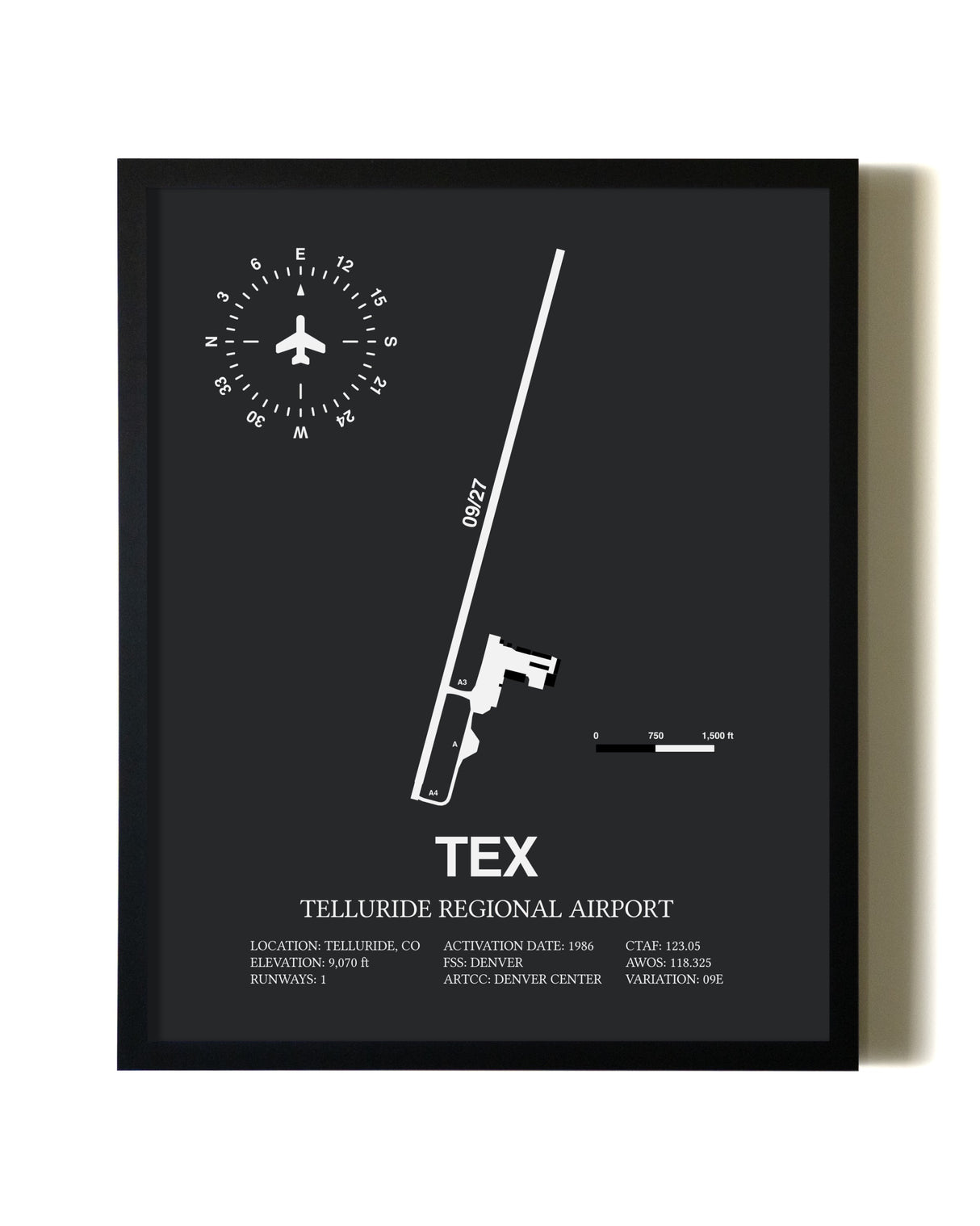 Unframed Telluride Regional Airport map print poster