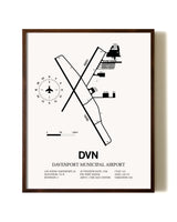 Davenport Municipal Airport aviation print in walnut frame