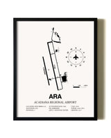 Framed Acadiana Regional Airport wall art poster in black frame