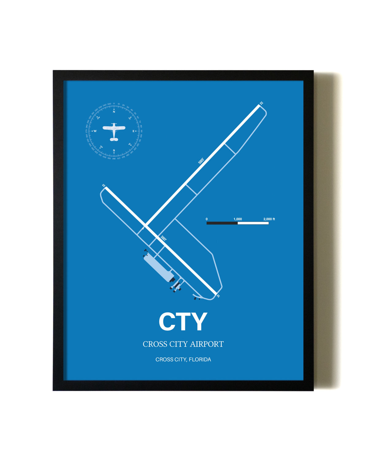 Sky Blue Cross City Airport aviation wall décor in black wood frame