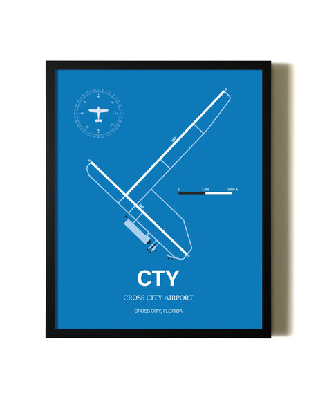 Sky Blue Cross City Airport aviation wall décor in black wood frame