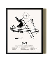 Framed Salinas Municipal Airport wall art poster in black frame