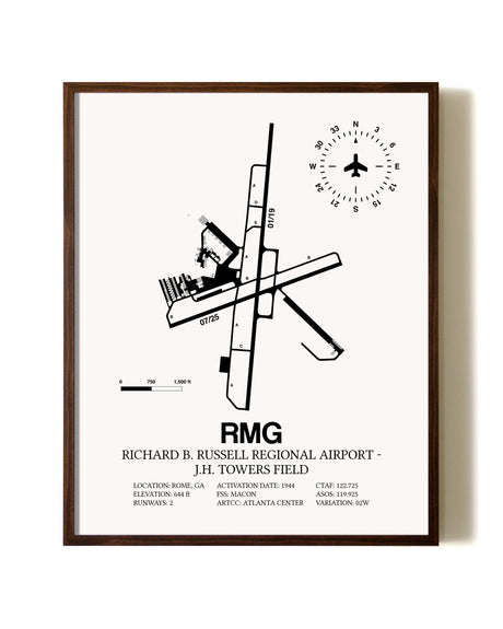 Richard B. Russell Regional Airport - J.H. Towers Field aviation print in walnut frame