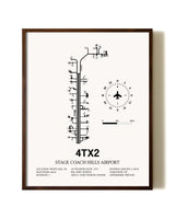 Stage Coach Hills Airport aviation print in walnut frame