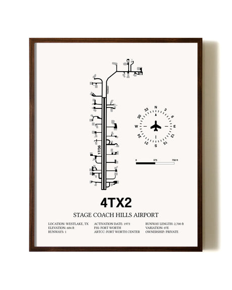 Stage Coach Hills Airport aviation print in walnut frame