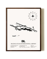 Billings Logan International Airport aviation print in walnut frame
