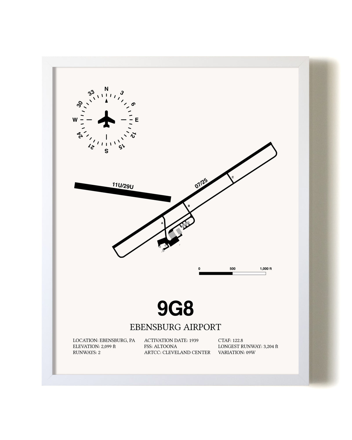 Ebensburg Airport airport map poster in oak frame