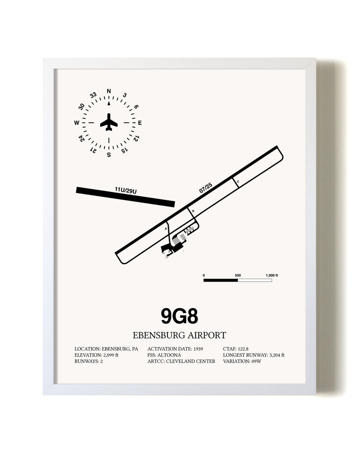 Ebensburg Airport airport map poster in oak frame