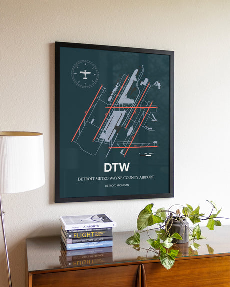 Framed Detroit Metro Wayne County Airport layout wall art poster