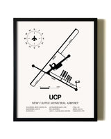 Framed New Castle Municipal Airport wall art poster in black frame