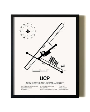 Framed New Castle Municipal Airport wall art poster in black frame