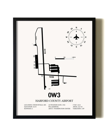 Framed Harford County Airport wall art poster in black frame