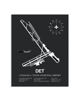 Gray Framed Coleman A. Young Municipal Airport layout wall art poster