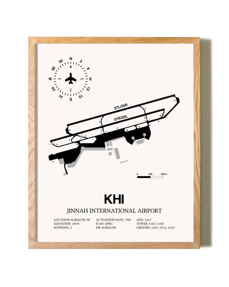 Jinnah International Airport framed print in natural wood frame