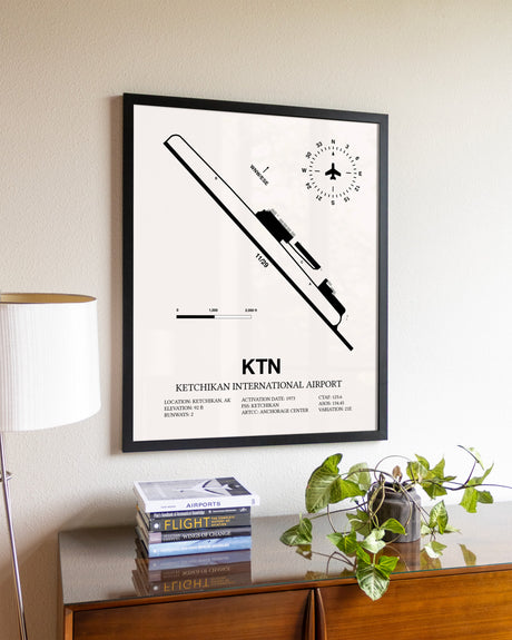 Ketchikan International Airport aviation wall décor in black wood frame
