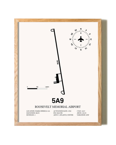 Roosevelt Memorial Airport framed print in natural wood frame